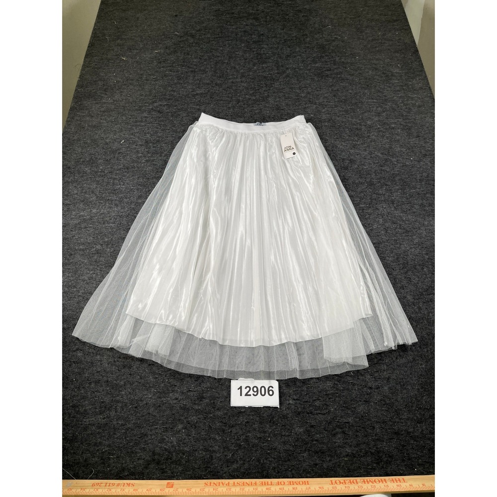 Jon & Anna Pleated Skirt Womens L White NEW Tulle Overlay Satin Midi A-Line
